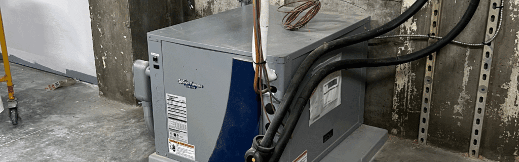 A geothermal heating system properly connected to a commercial or residential property