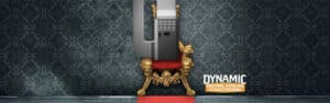 Heating unit "sitting in" a royal throne with an ornate backdrop.