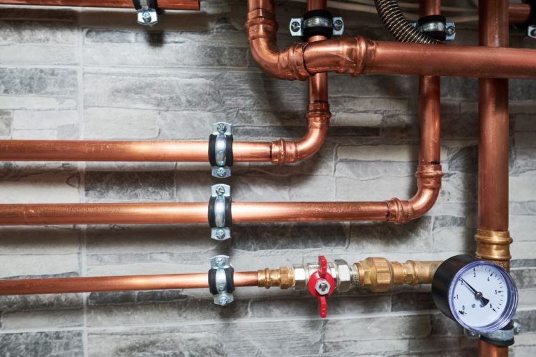 Copper pipeline of a heating system in boiler room